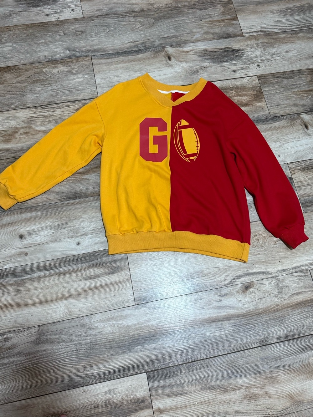 Two-Tone Gold and Red Crewneck Sweatshirt
